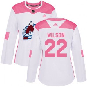 Women\'s Colorado Avalanche #22 Colin Wilson Authentic White Pink Fashion NHL Jersey