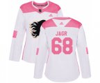 Women Calgary Flames #68 Jaromir Jagr Authentic White Pink Fashion Hockey Jersey