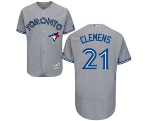Toronto Blue Jays #21 Roger Clemens Grey Road Flex Base Authentic Collection Baseball Jersey