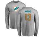 Miami Dolphins #13 Dan Marino Ash Name & Number Logo Long Sleeve T-Shirt