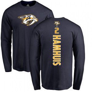 Nashville Predators #2 Dan Hamhuis Navy Blue Backer Long Sleeve T-Shirt
