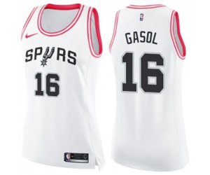 Women\'s San Antonio Spurs #16 Pau Gasol Swingman White Pink Fashion Basketball Jersey