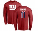 New York Giants #11 Phil Simms Red Name & Number Logo Long Sleeve T-Shirt