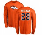 Denver Broncos #28 Royce Freeman Orange Name & Number Logo Long Sleeve T-Shirt