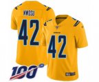 Los Angeles Chargers #42 Uchenna Nwosu Limited Gold Inverted Legend 100th Season Football Jersey