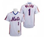 New York Mets #1 Mookie Wilson Authentic White Blue Strip Throwback Baseball Jersey