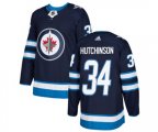 Winnipeg Jets #34 Michael Hutchinson Authentic Navy Blue Home NHL Jersey