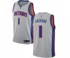 Detroit Pistons #1 Reggie Jackson Authentic Silver Basketball Jersey Statement Edition