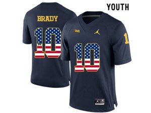 2016 US Flag Fashion-2016 Youth Jordan Brand Michigan Wolverines Tom Brady #10 College Football Limited Jersey - Navy Blue