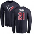 Houston Texans #21 Tyler Ervin Navy Blue Name & Number Logo Long Sleeve T-Shirt