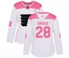 Women Adidas Philadelphia Flyers #28 Claude Giroux Authentic White Pink Fashion NHL Jersey