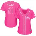 Women's Miami Marlins #21 Christian Yelich Replica Pink Fashion Cool Base MLB Jersey
