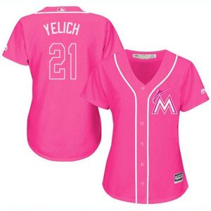 Women\'s Miami Marlins #21 Christian Yelich Replica Pink Fashion Cool Base MLB Jersey