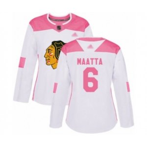Women\'s Chicago Blackhawks #6 Olli Maatta Authentic White Pink Fashion Hockey Jersey