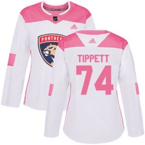 Women\'s Florida Panthers #74 Owen Tippett Authentic White Pink Fashion NHL Jersey
