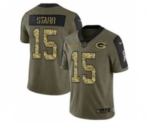 Green Bay Packers #15 Bart Starr 2021 Olive Camo Salute To Service Limited Stitched Football Jersey
