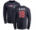 New England Patriots #18 Matthew Slater Navy Blue Name & Number Logo Long Sleeve T-Shirt