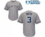 New York Yankees #3 Babe Ruth Replica Grey Road MLB Jersey