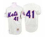 New York Mets #41 Tom Seaver Replica White Blue Strip Throwback Baseball Jersey