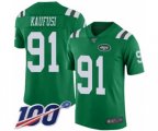 New York Jets #91 Bronson Kaufusi Limited Green Rush Vapor Untouchable 100th Season Football Jersey