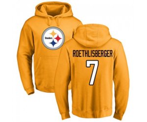 Pittsburgh Steelers #7 Ben Roethlisberger Gold Name & Number Logo Pullover Hoodie