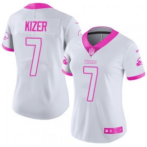 Women Cleveland Browns #7 DeShone Kizer Limited White Pink Rush Fashion NFL Jersey