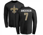 New Orleans Saints #7 Morten Andersen Black Name & Number Logo Long Sleeve T-Shirt