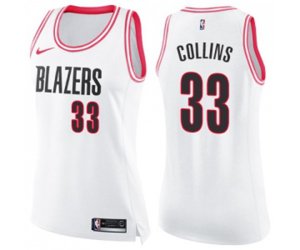 Women\'s Portland Trail Blazers #33 Zach Collins Swingman White Pink Fashion Basketball Jersey