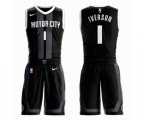 Detroit Pistons #1 Allen Iverson Authentic Black Basketball Suit Jersey - City Edition