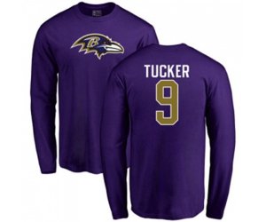 Baltimore Ravens #9 Justin Tucker Purple Name & Number Logo Long Sleeve T-Shirt