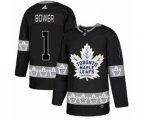 Toronto Maple Leafs #1 Johnny Bower Authentic Black Team Logo Fashion NHL Jersey