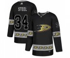 Anaheim Ducks #34 Sam Steel Premier Black Team Logo Fashion Hockey Jersey