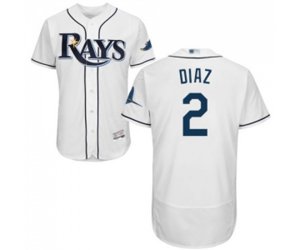 Tampa Bay Rays #2 Yandy Diaz Home White Home Flex Base Authentic Collection Baseball Jersey