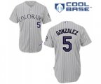 Colorado Rockies #5 Carlos Gonzalez Authentic Grey(Blue Strip) Cool Base Baseball Jersey