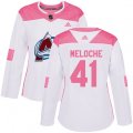 Women's Colorado Avalanche #41 Nicolas Meloche Authentic White Pink Fashion NHL Jersey