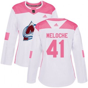 Women\'s Colorado Avalanche #41 Nicolas Meloche Authentic White Pink Fashion NHL Jersey