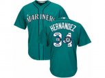 Seattle Mariners #34 Felix Hernandez Authentic Teal Green Team Logo Fashion Cool Base MLB Jersey
