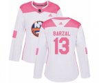 Women New York Islanders #13 Mathew Barzal Authentic White Pink Fashion NHL Jersey