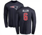 New England Patriots #6 Ryan Allen Navy Blue Name & Number Logo Long Sleeve T-Shirt