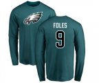 Philadelphia Eagles #9 Nick Foles Green Name & Number Logo Long Sleeve T-Shirt