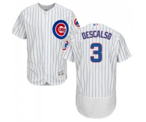 Chicago Cubs #3 Daniel Descalso White Home Flex Base Authentic Collection Baseball Jersey