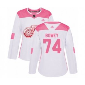 Women\'s Detroit Red Wings #74 Madison Bowey Authentic White Pink Fashion Hockey Jersey