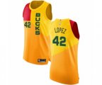 Milwaukee Bucks #42 Robin Lopez Authentic Yellow Basketball Jersey - City Edition