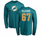 Miami Dolphins #67 Daniel Kilgore Aqua Green Name & Number Logo Long Sleeve T-Shirt