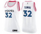 Women's Minnesota Timberwolves #32 Karl-Anthony Towns Swingman White Pink Fashion Basketball Jersey