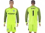 Manchester City #1 Hart Shiny Green Goalkeeper Long Sleeves Soccer Club Jersey
