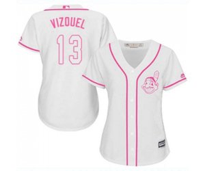 Women\'s Cleveland Indians #13 Omar Vizquel Replica White Fashion Cool Base Baseball Jersey
