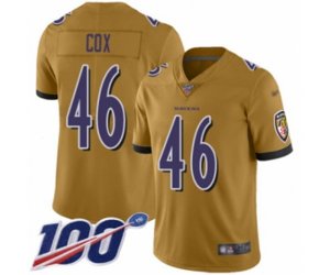 Baltimore Ravens #46 Morgan Cox Limited Gold Inverted Legend 100th Season Football Jersey