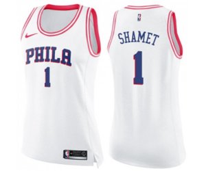 Women\'s Philadelphia 76ers #1 Landry Shamet Swingman White Pink Fashion Basketball Jersey