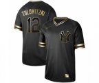 New York Yankees #12 Troy Tulowitzki Authentic Black Gold Fashion Baseball Jersey